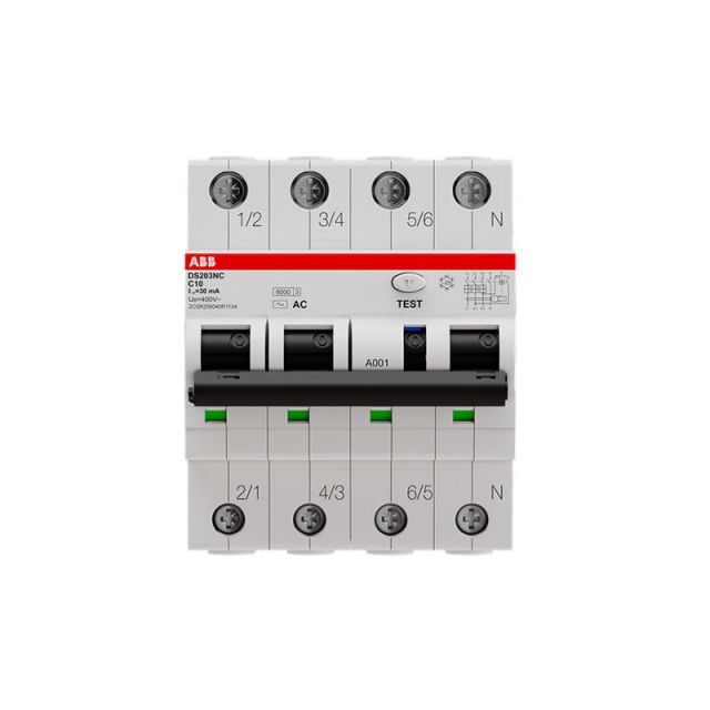 Residual Current Circuit Breaker with Overcurrent Protection DS203NC C10 AC30 3Φ