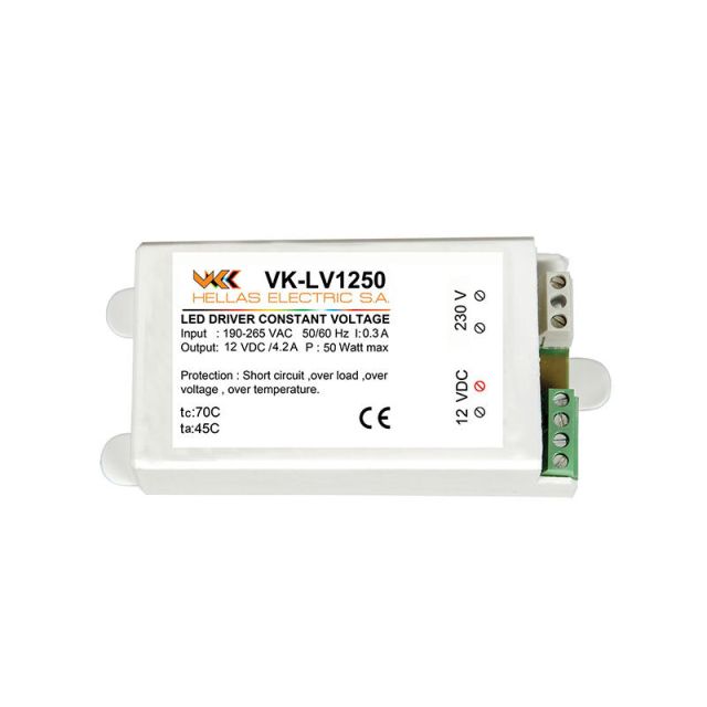 Led Driver ΙΡ20 50W 12V M/S VK-LV1250