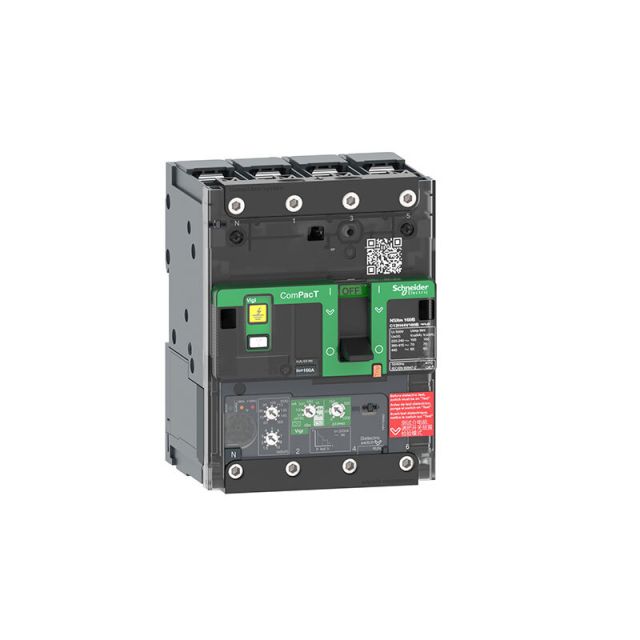 Circuit Breaker NSXm 160H 70kA 415VAC 4P MicroLogic 4.1 Trip Unit 160A Lugs Busbars C12H44V160B