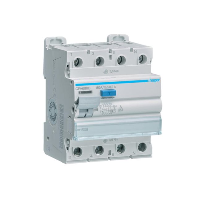 Residual Current Circuit Breaker Type A 4-Poles 300mA 80A CFA680D