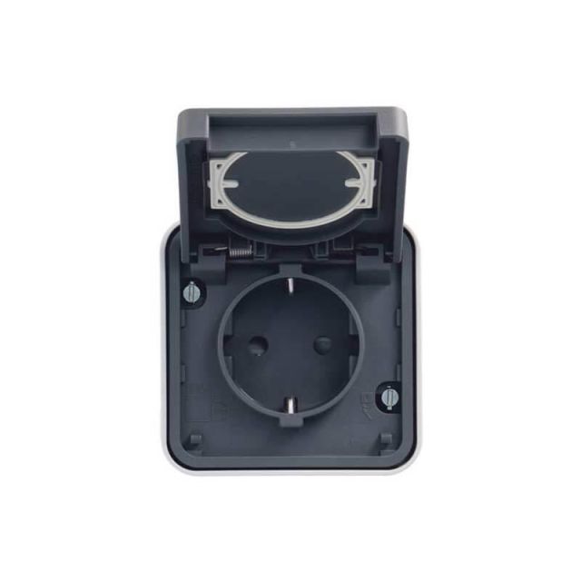Cubyko IP55 Complete Wall Mounted 2P+E Socket with Lid Gray WNC161
