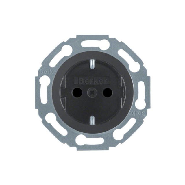 Berker 1930 2P+E Socket with Shutters Black Brown 475501