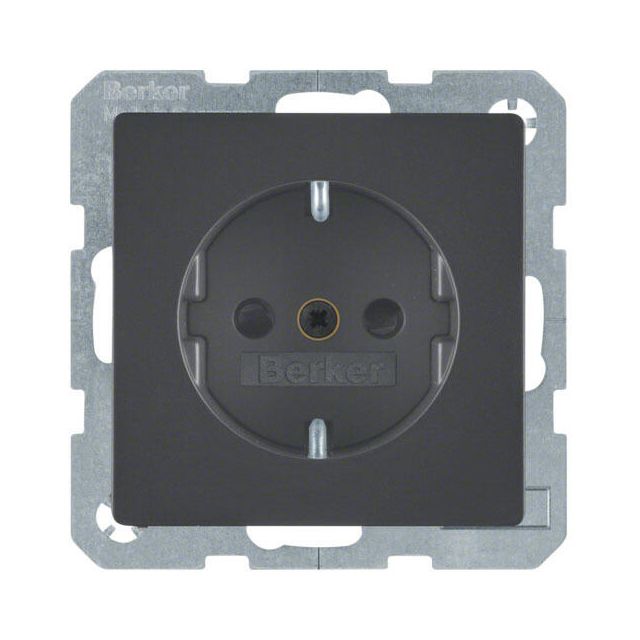 Berker Q.1 2P+E Socket with Shutters Black Grey 41236086