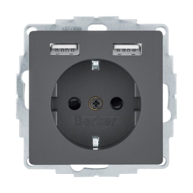Berker Q.7/Q.1/Q.3 Πρίζα Σούκο/2xUSB Black Gray 48036086