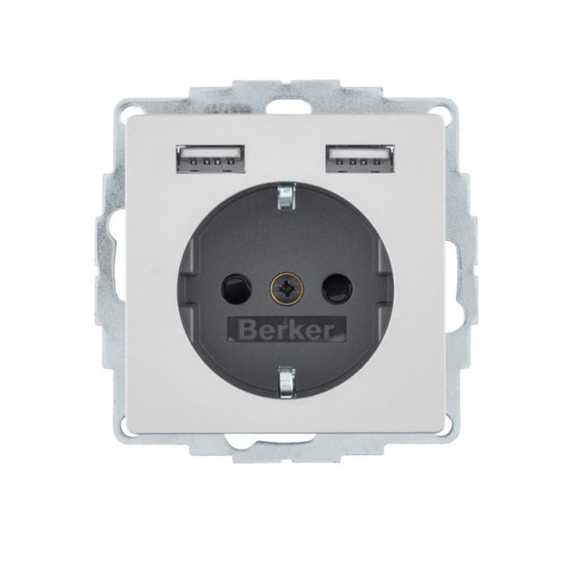 Berker Q.1/Q.3/Q.7 2P+E Socket with 2xUSB Aluminium 48036084