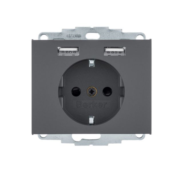 Berker K.1 Πρίζα Σούκο με 2xUSB Ανθρακί 48037006