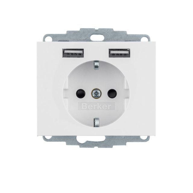 Berker K.1 Πρίζα Σούκο με 2xUSB Λευκό 48037009