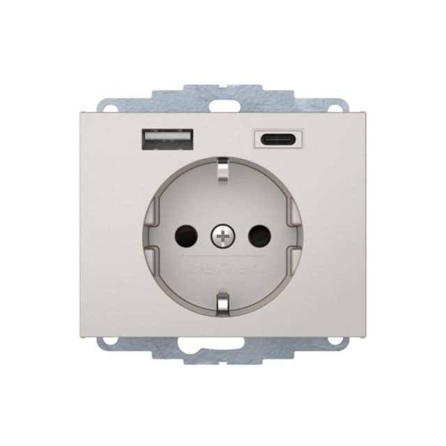 Berker K.5 Πρίζα Σούκο με 2XUSB A+C Inox 48047004