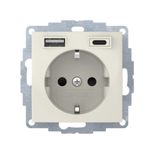 Berker S.1 2P+E Socket with 2xUsb A+C Beige 48048982