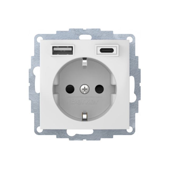 Berker S.1 2P+E Socket with 2xUSB A+C White 48048989