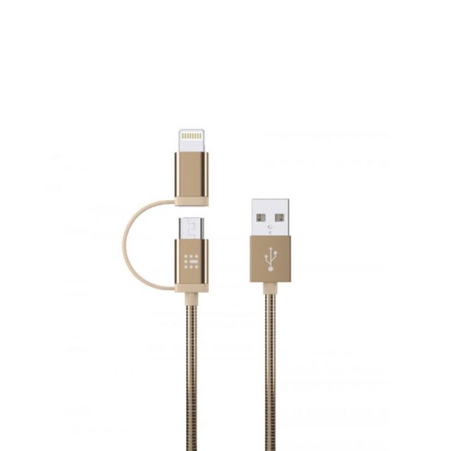 USB Cable 2 In 1 Lightning & Micro USB Gold 1.2m 100-16-006
