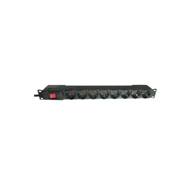 Socket Schuko 8 Gangs 1U 16A 4000W with Cable 2m Black ACR.0173
