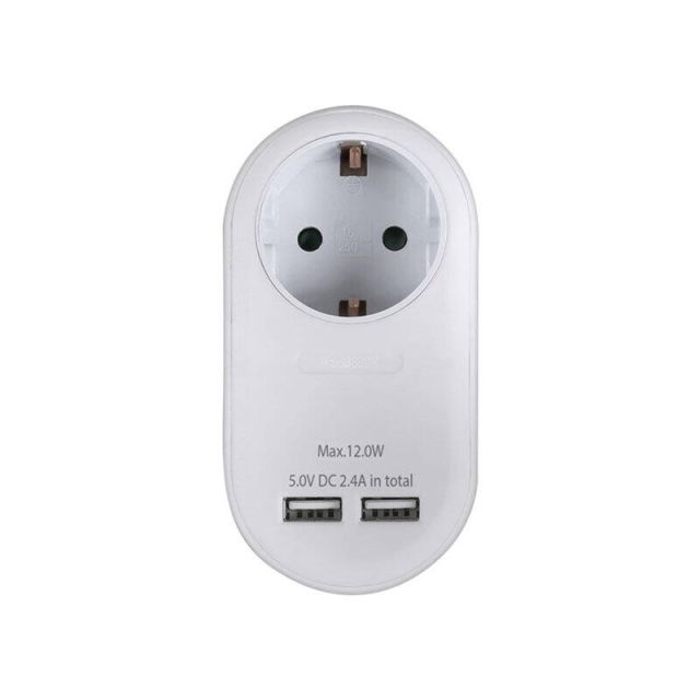 Adaptor with Pass-Through and 2 USB Charging Ports 2.4A 230-0044