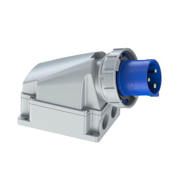 Angled Power Twist Wall Plug Male 3X63A 230V IP67 533-6