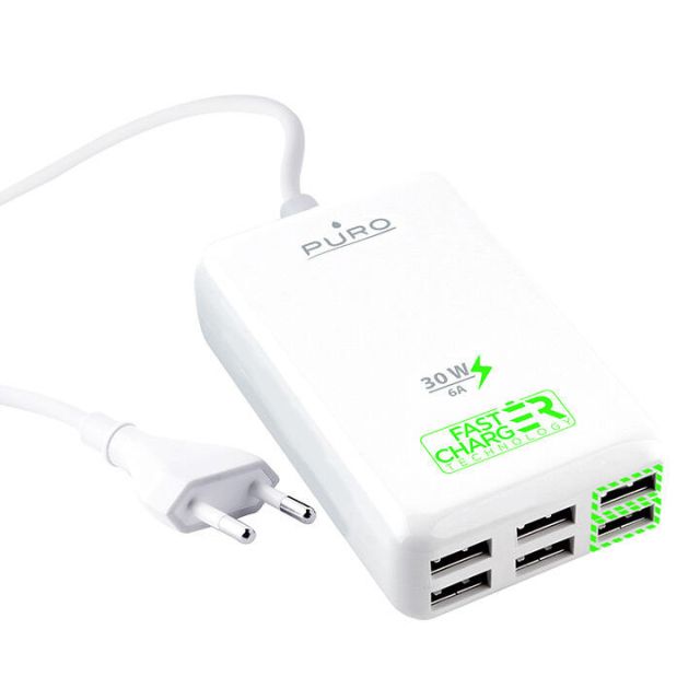 Puro Fast Charger Charging Station 6 Ports USB Type A White FCCS6USB6WHI
