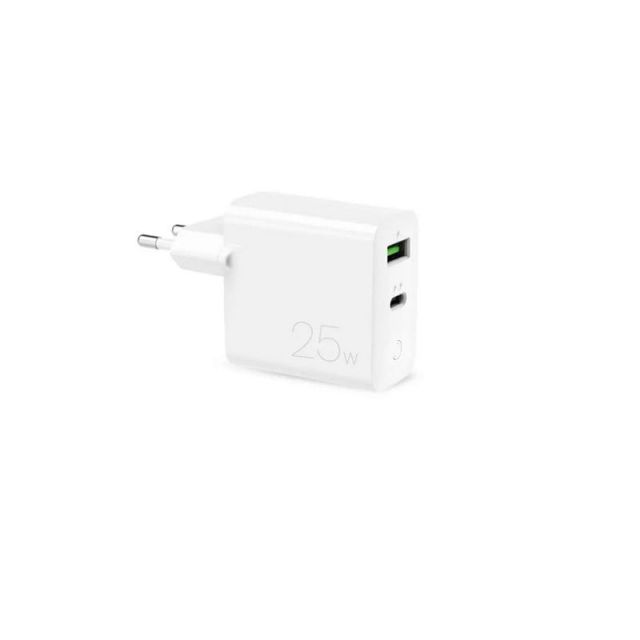 Puro Compact Charger Fast Power Delivery Wall USB A and USB-C 25W White FCMTCUSBAC25WPDWHI