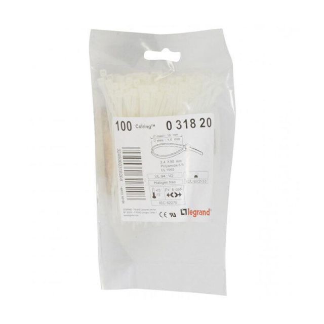 Cable tie Colring - width 2.4 mm - L 95 mm - sachet 100 pcs - colourless
