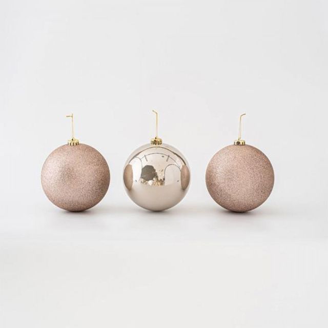 Μπάλα Πλαστική Σαμπανί-Ροζ Γυαλιστερή και Glitter 15cm Σετ 3 Τεμάχια 600-45697