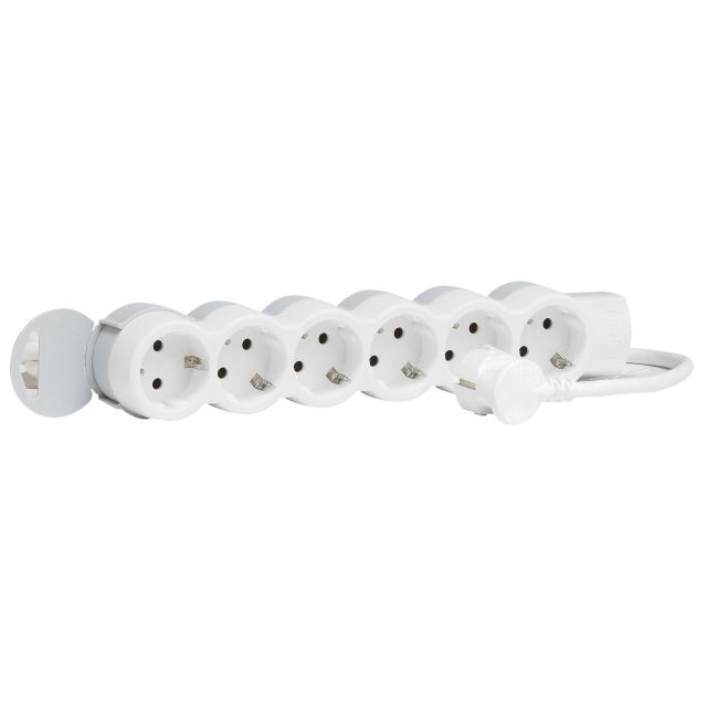 Socket Outlet Standard 6-Way Cable 3m DIY White/Gray