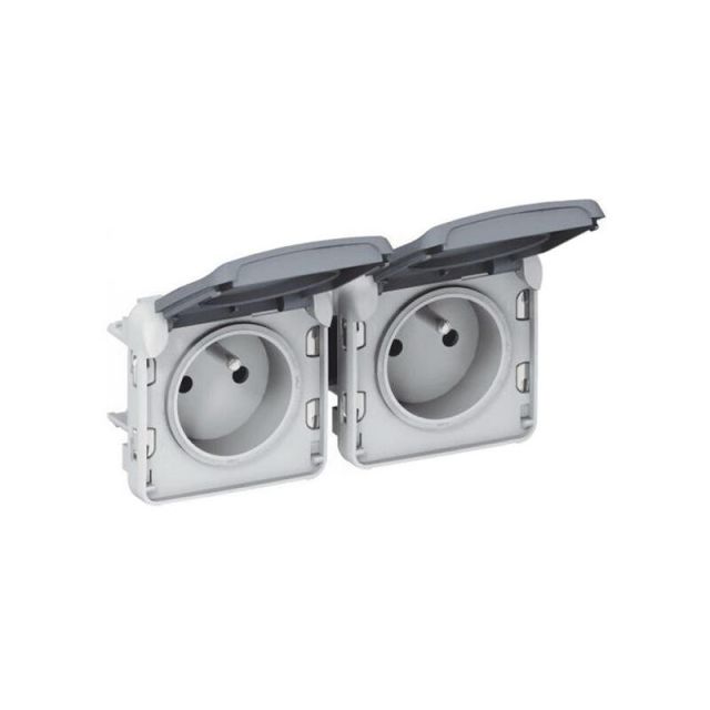 Plexo IP 55 Schuko 2P+E 2 Gang Horizontal Gray 069576