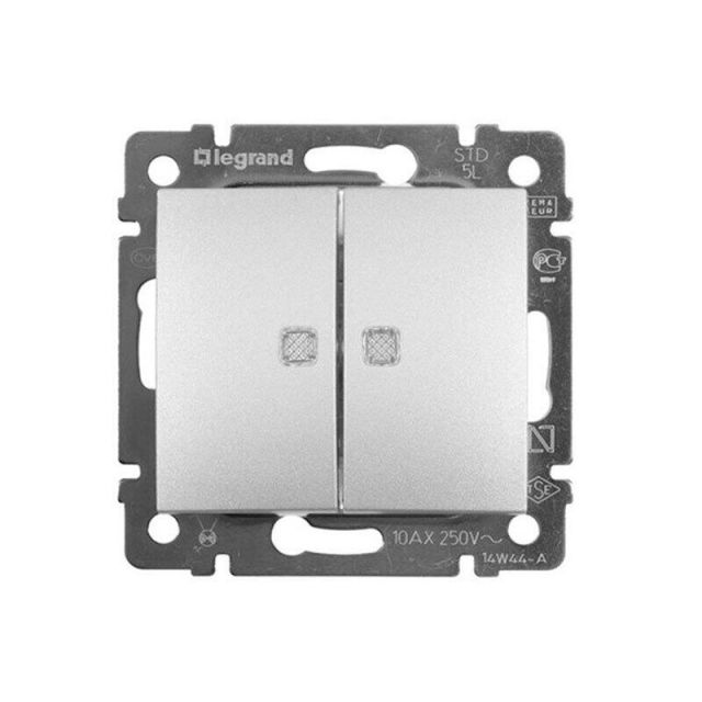 Valena Switch Illuminated 2 Gangs Recessed Aluminium 770128