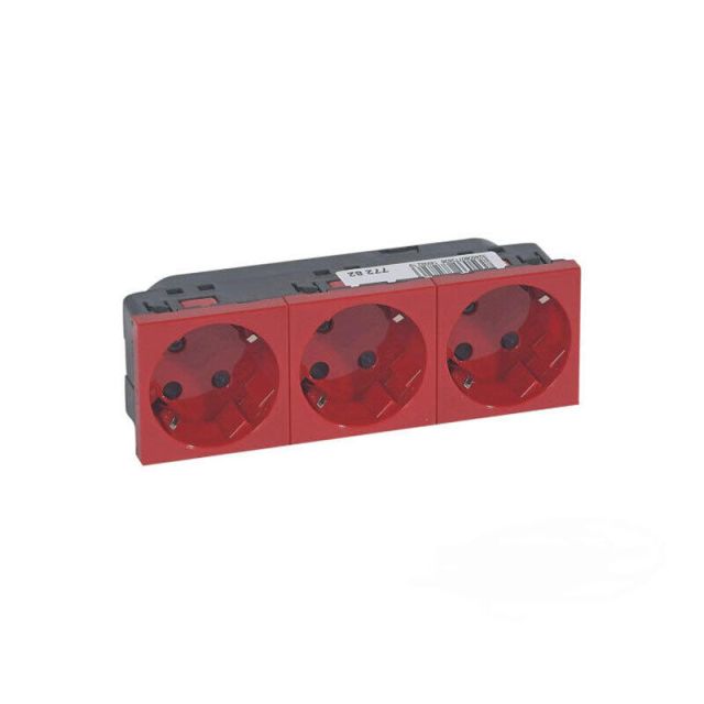 Mosaic Socket 2P+E UPS 3 Gangs Side Output Recessed Red 077282