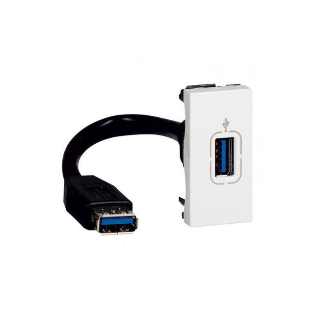 Mosaic Πρίζα USB 3.0 Θηλυκή με Καλώδιο 5m Χωνευτή White 78746