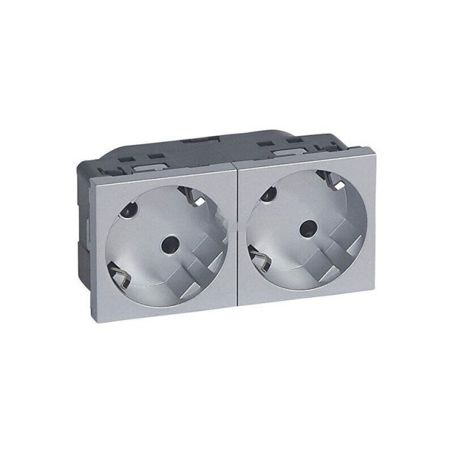Mosaic Socket 2P+E 2 Gangs Recessed Aluminium 079282