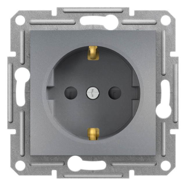 Asfora 2P+E Socket with Shutters Steel EPH2900262