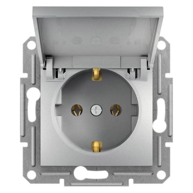 Asfora 2P+E Socket with Cover Aluminium EPH3100161