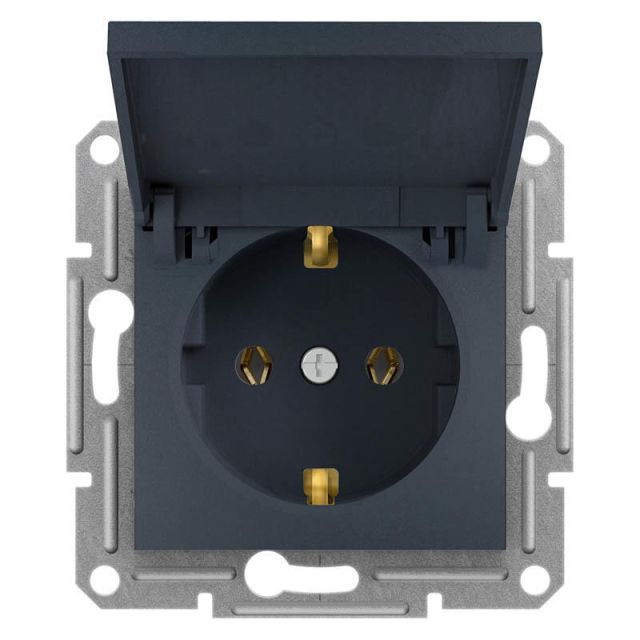 Asfora 2P+E Socket with Shutters and Cover Anthracite EPH3100171