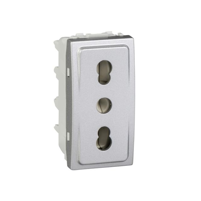 Unica Top/Class 2P+E Socket with Shutters IT Aluminium MGU3.023.30