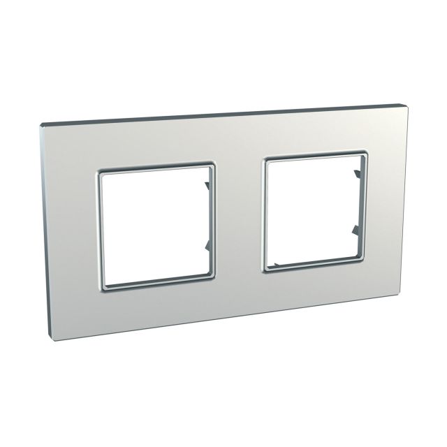 Unica Quadro Metallized Frame 2 Gangs Horizontal Silver MGU6.704.55