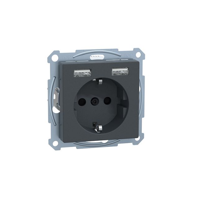 Merten M-Plan Safety Socket Schuko 2xUSB Anthracite MTN2366-0414