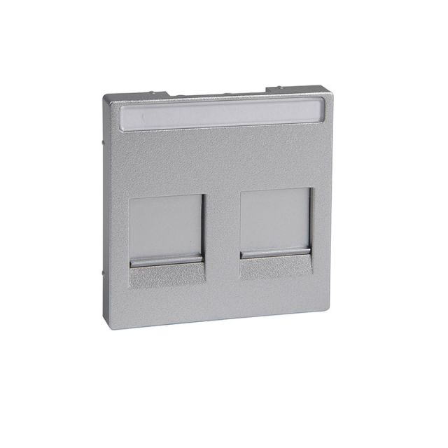 Merten M-Plan Double Data Socket Plate RJ45 with Cap-Label Aluminium MTN4564-0460