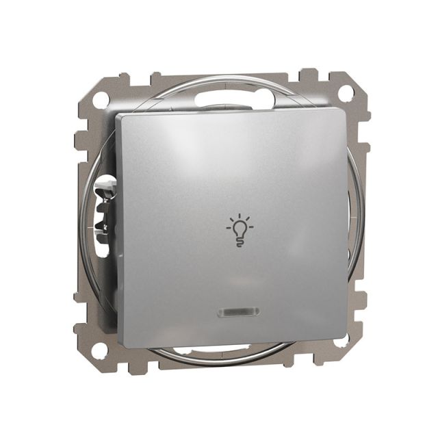 Sedna Design & Elements 1-Way Push-Button with Blue Locator LED with Lamp Symbol Aluminium SDD113132