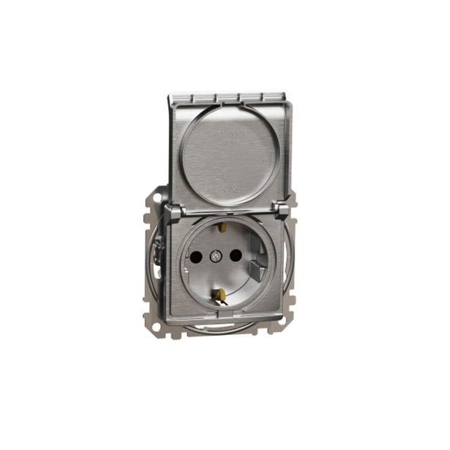 Sedna Design & Elements Safety Socket Schuko 2P+E with Cap Brushed Aluminium SDD170024