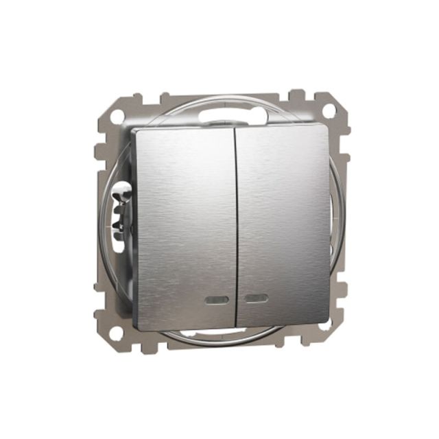 Sedna Design & Elements 2-Circuits Switch with Blue Locator Led Brushed Aluminium SDD170105L