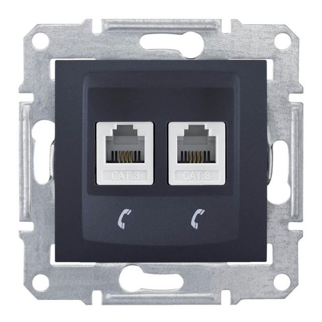 Sedna Telephone RJ11 Socket 2 Gangs Graphite SDN4201170